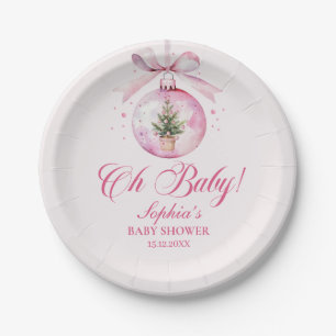 Elegant Pink Christmas Ornament Baby Shower Paper Plate