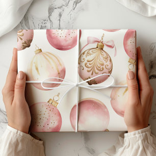 Elegant Pink Christmas Ornaments Wrapping Paper
