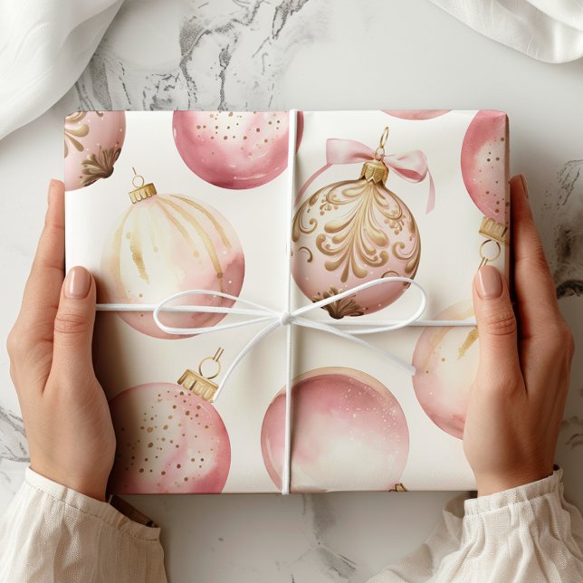 Elegant Pink Christmas Ornaments Wrapping Paper (Creator Uploaded)