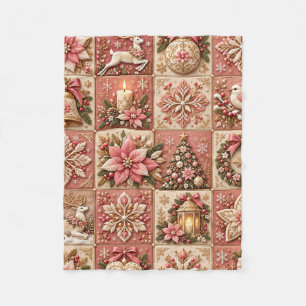 Elegant Pink Christmas Patchwork Blanket