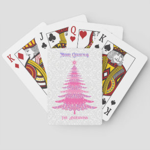 Elegant Pink Christmas Tree Custom Name Playing Cards