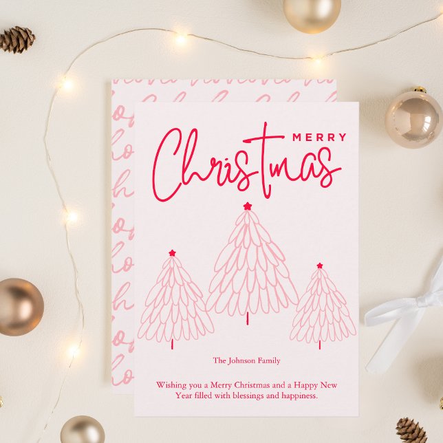 Elegant Pink Christmas Tree Holiday Card (Creator Uploaded)