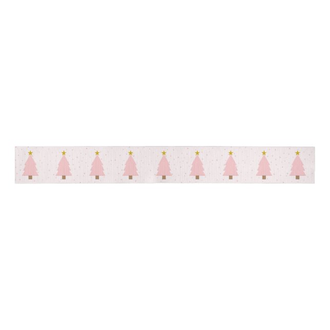 Elegant Pink Christmas Tree Line, Golden Stars Grosgrain Ribbon (Front)