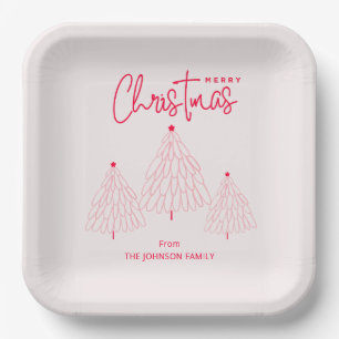 Elegant Pink Christmas Tree Paper Plate