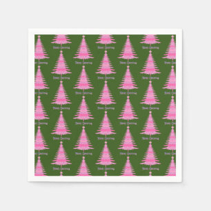 Elegant Pink Christmas Tree Pattern Green Napkin
