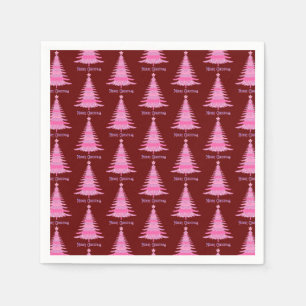 Elegant Pink Christmas Tree Pattern Red Napkin
