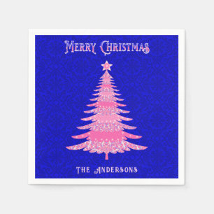 Elegant Pink Christmas Tree Personalised Snowflake Napkin