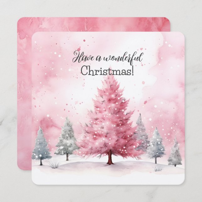 Elegant Pink Christmas Tree Scene In Winter  Card (Front/Back)