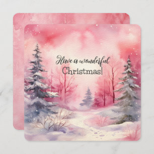Elegant Pink Christmas Tree Scene In Winter Card