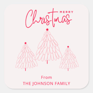Elegant Pink Christmas Tree Square Sticker