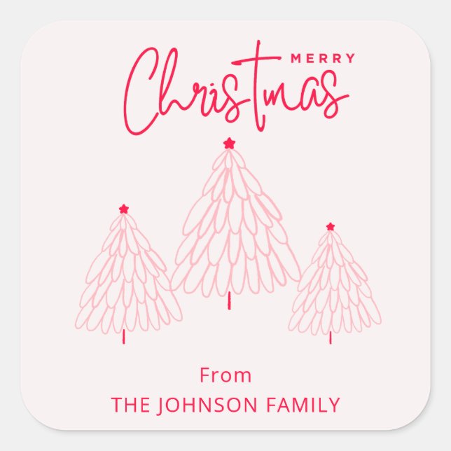Elegant Pink Christmas Tree  Square Sticker (Front)