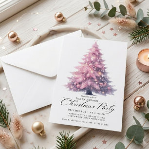 Elegant Pink Christmas Tree Winter Invitation