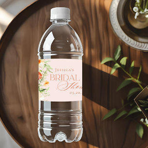 Elegant Pink Citrus Floral Bridal Shower Water Bottle Label
