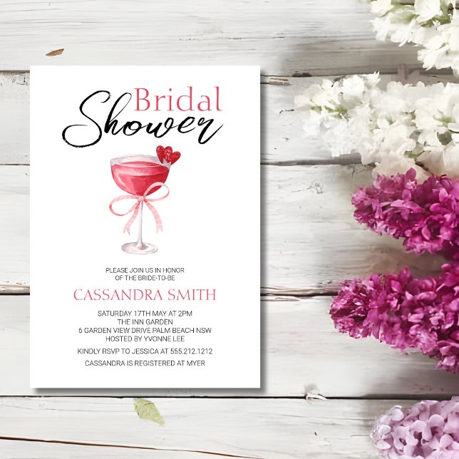 Elegant Pink Cocktail Bow Bridal Shower  Invitation (Creator Uploaded)