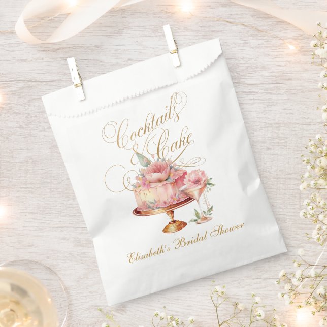 Elegant Pink Cocktails and Cake Bridal Shower Favour Bag (Clipped)