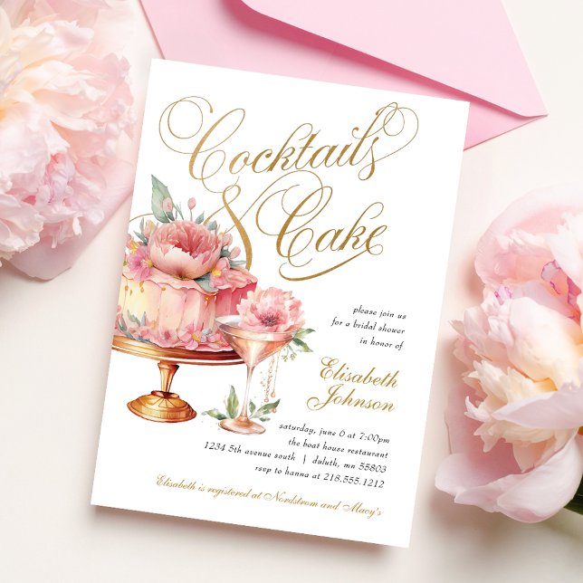 Elegant Pink Cocktails and Cake Bridal Shower Invitation (Creator Uploaded)
