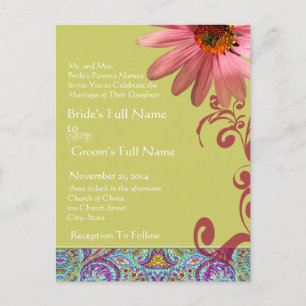 Elegant Pink ConeFlower Paisley Wedding Invitation