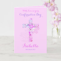 Elegant pink confirmation floral cross name