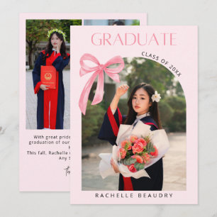 Elegant Pink Coquette Bow 5 Photo Graduation  Announcement