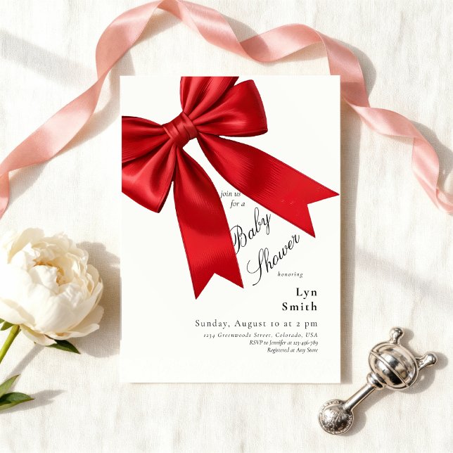 Elegant Pink Coquette Bow Baby Shower Girl Invitation (Creator Uploaded)