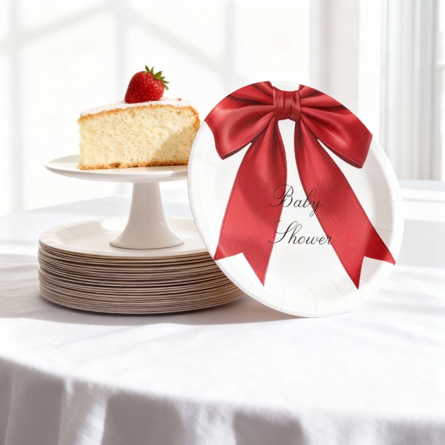 Elegant Pink Coquette Bow Baby Shower Girl  Paper Plate (Creator Uploaded)