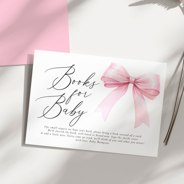 Elegant Pink Coquette Bow Books for Baby Girl Enclosure Card (Creator Uploaded)