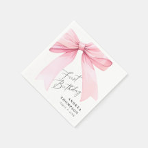 Elegant Pink Coquette Bow First Birthday Girl