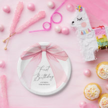 Elegant Pink Coquette Bow First Birthday Girl