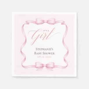 Elegant Pink Coquette Bow Floral Baby Shower Napkin
