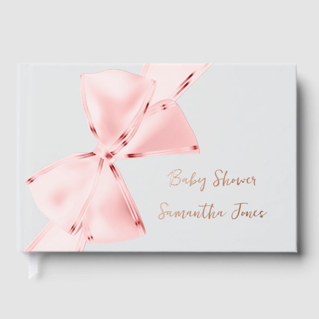 Elegant Pink Coquette Bow Girl Baby Shower  Guest Book (Front)