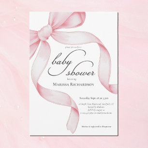 Elegant Pink Coquette Bow Girl Baby Shower Invitation