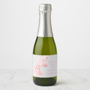 Elegant Pink Coquette Bow Girl Baby Shower Mini Sparkling Wine Label