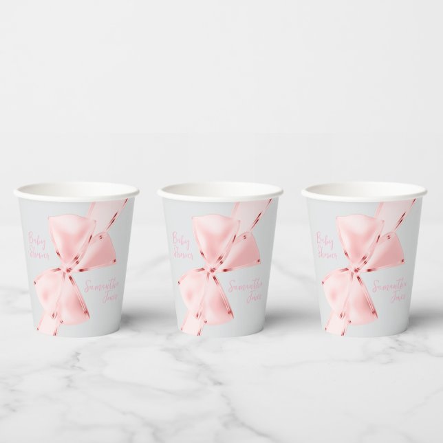 Elegant Pink Coquette Bow Girl Baby Shower Paper Cups (Multi)