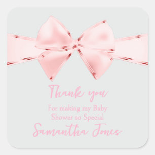 Elegant Pink Coquette Bow Girl Baby Shower Square Sticker