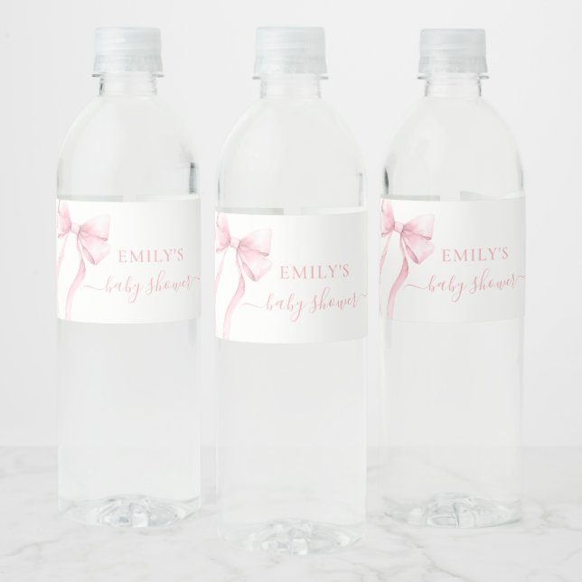 Elegant Pink Coquette Bow Girl Baby Shower Water Bottle Label (Bottles)
