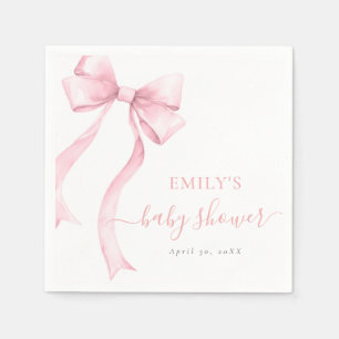 Elegant Pink Coquette Bow Girl Baby Shower Welcome Napkin