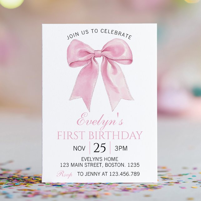 Elegant Pink Coquette Bow Girl Birthday Invitation (Creator Uploaded)
