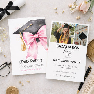 Elegant Pink Coquette Bow Graduation Hat Phtoto Invitation