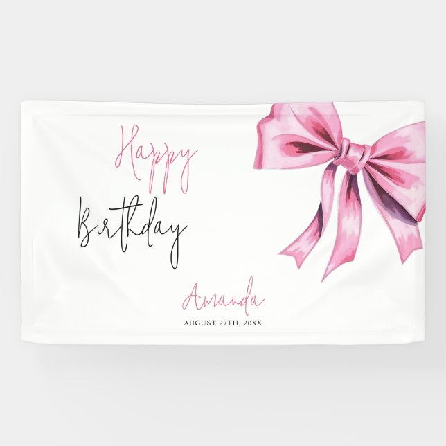 Elegant Pink Coquette Bow Sweet 16 Birthday Banner (Horizontal)