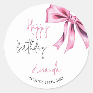 Elegant Pink Coquette Bow Sweet 16 Birthday Classic Round Sticker