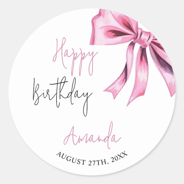 Elegant Pink Coquette Bow Sweet 16 Birthday Classic Round Sticker (Front)