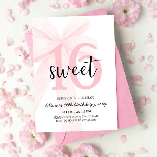 Elegant Pink Coquette Bow Sweet 16 Birthday Invitation