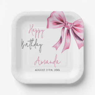 Elegant Pink Coquette Bow Sweet 16 Birthday Paper Plate