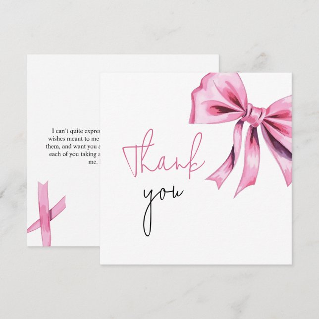 Elegant Pink Coquette Bow Sweet 16 Birthday Thank You Card (Front/Back)