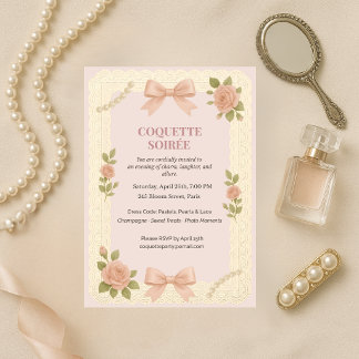 Elegant Pink Coquette Soirée Birthday Invitation 