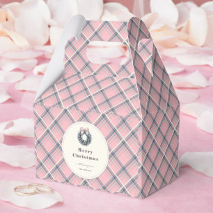 Elegant Pink Coquette Xmas Wreath Preppy Plaid Favour Box