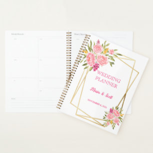 Elegant Pink Coral Floral and Gold Wedding  Planner