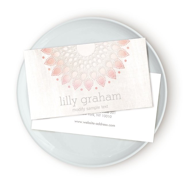 Elegant Pink Coral Floral Lotus White Marble Business Card (Creator Uploaded)