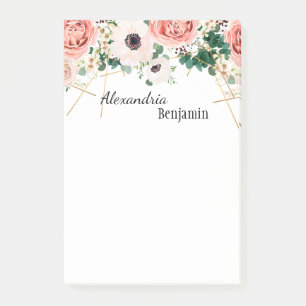 Elegant Pink Coral Floral Watercolor Modern Custom Post-it Notes