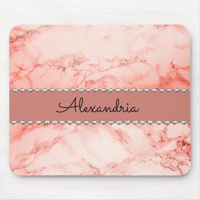 Elegant Pink Coral Marble Personalised Mouse Pad (Front)